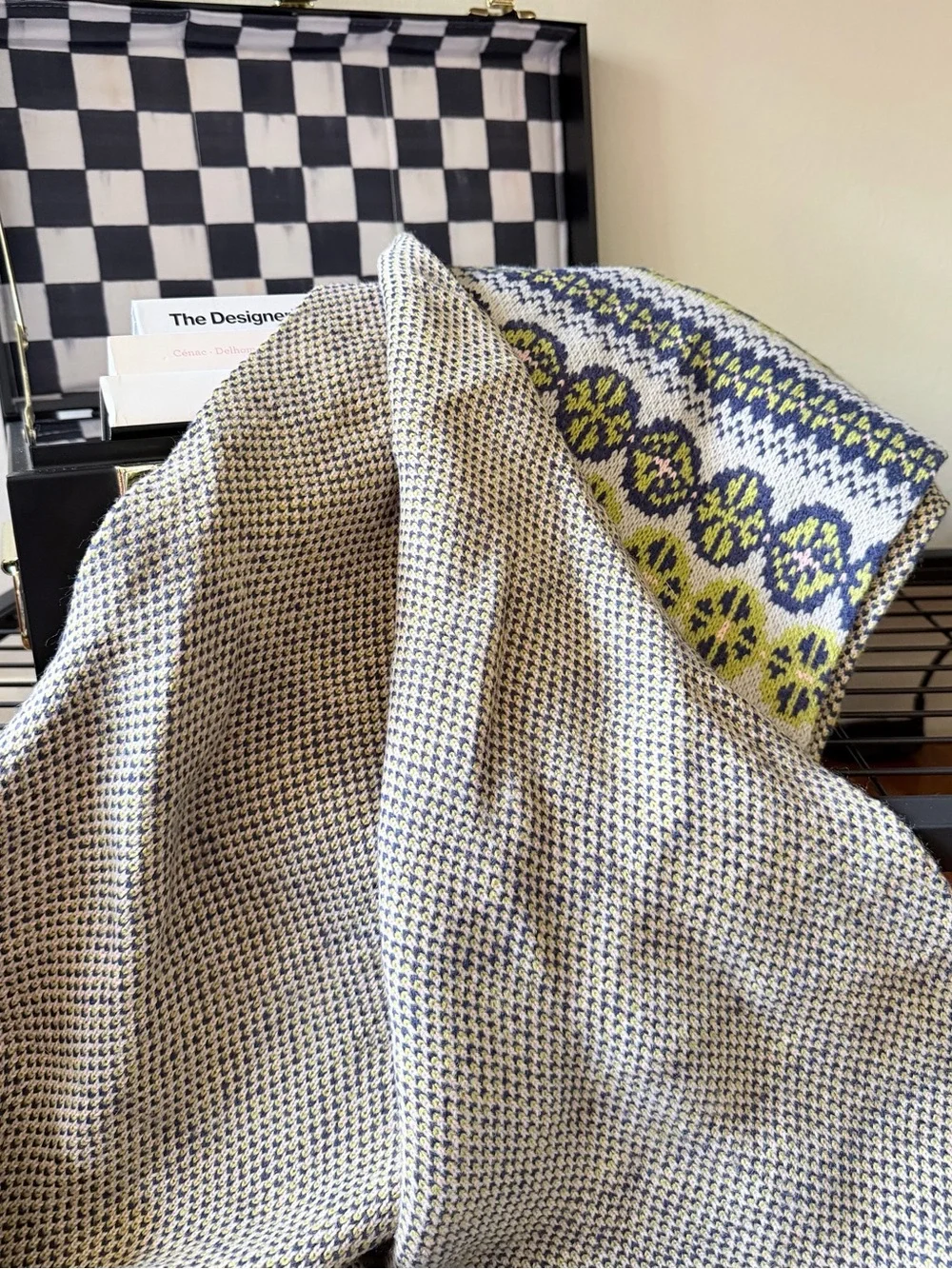Madison 88 Fair Isle Knit Scarf Gray Navy Lime